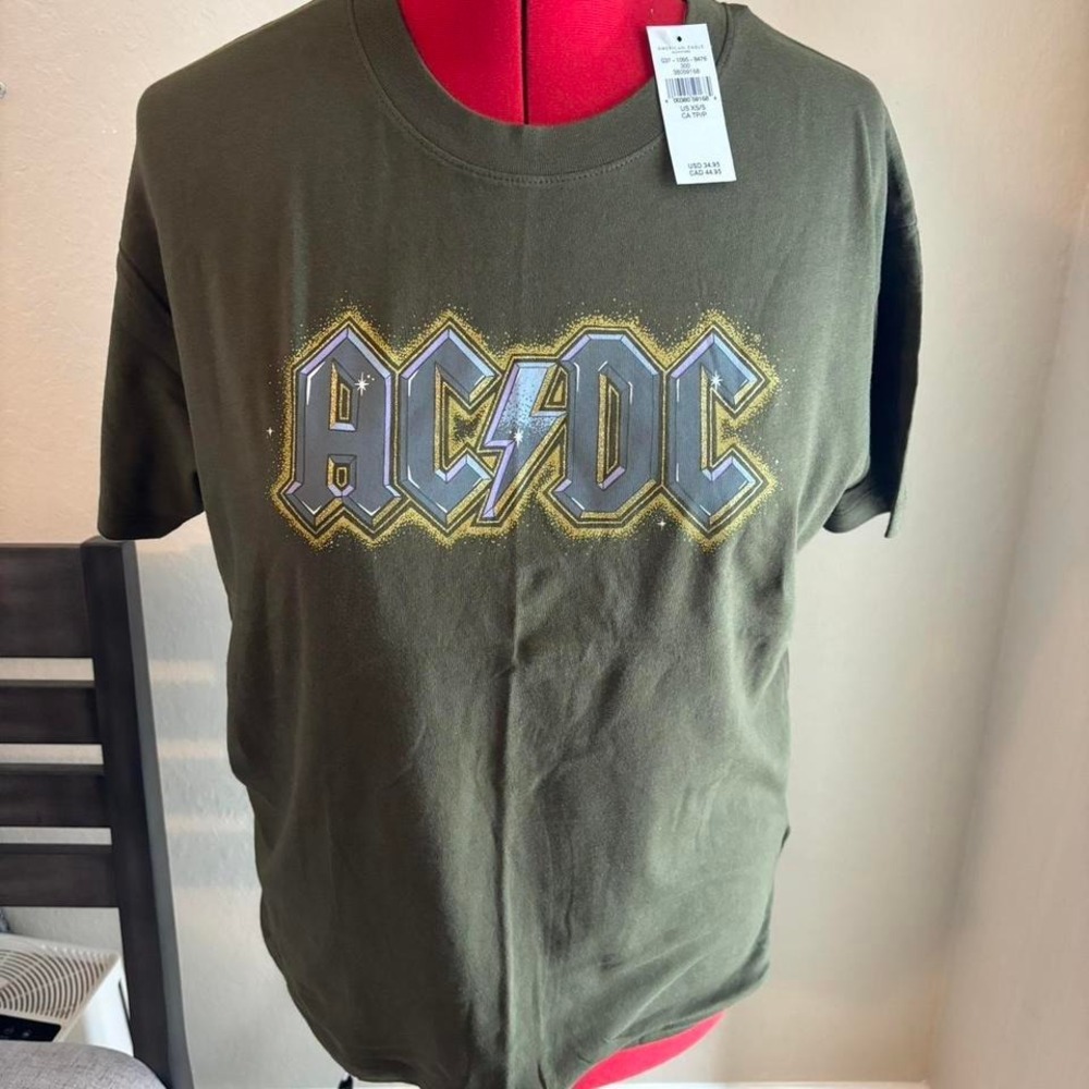 NWT Americas Eagle AC/DC short sleeve shirt top‎ glitter junior women
